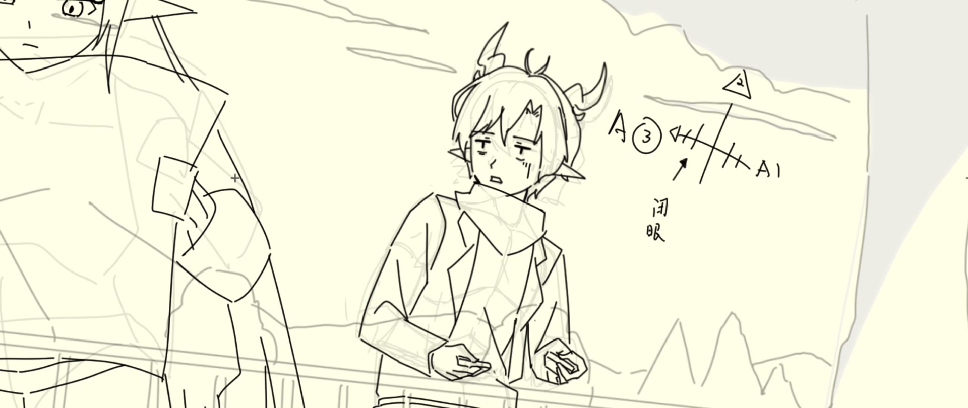 First key animation rough drawing for shot C006, pose A3