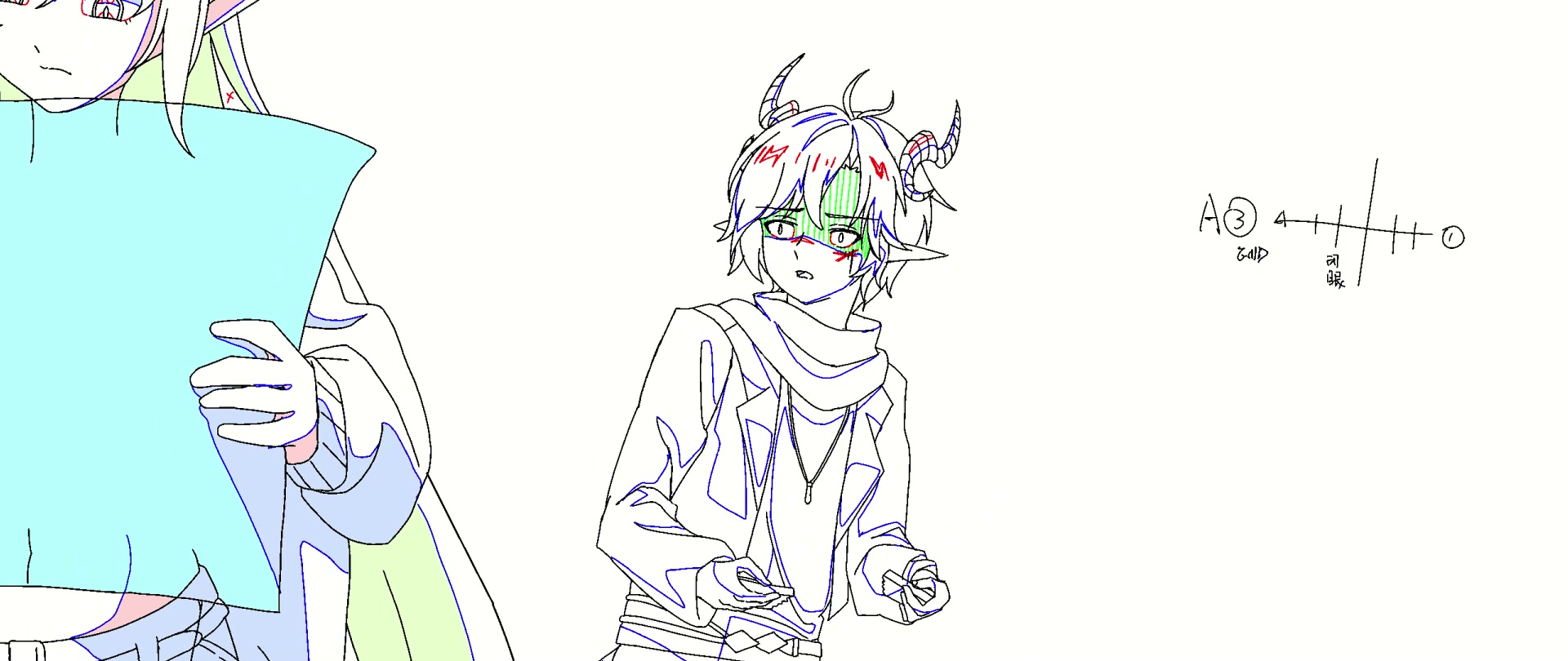 Second key animation refined drawing of the same C006 pose A3, with shadow instructions